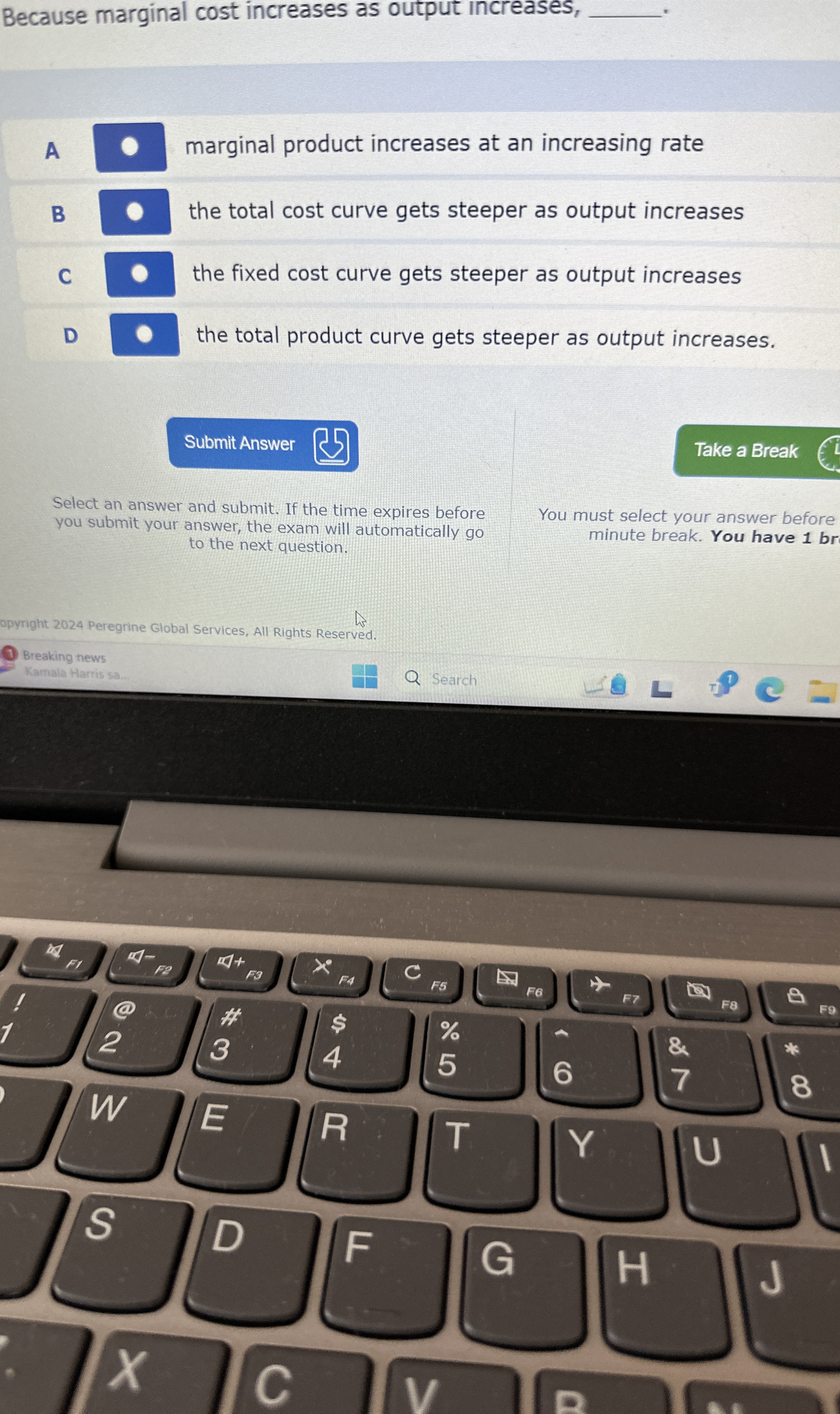  Because marginal cost increases as output increases, q, A marginal product