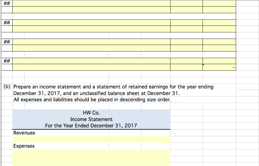 Prepare the appropriate adjusting journal entries on the excel spreadsheet using CELL