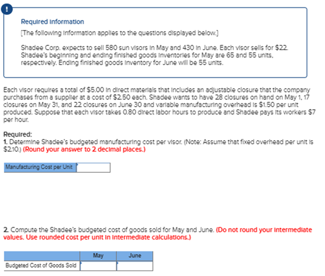 advance. Required Information [The following Information applies to the questions displayed below.]