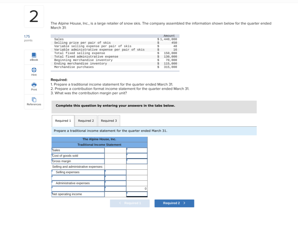  step 2 2. Prepare a contribution format income statement for the