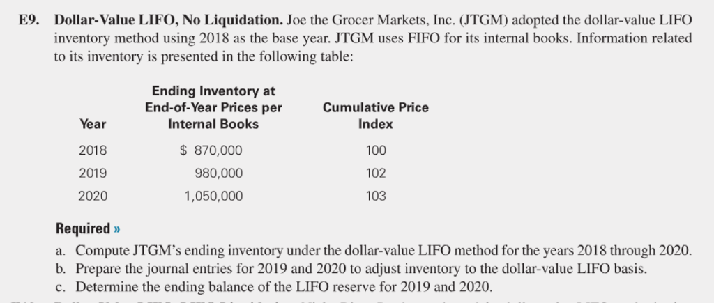 I ideally need this Excel/spreadsheet format. Please and thanks! E9. Dollar-Value LIFO,