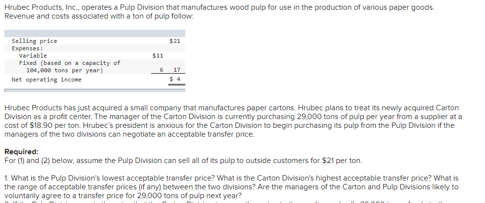 #1 #2 #3 Hrubec Products, Inc., operates a Pulp Division that manufactures