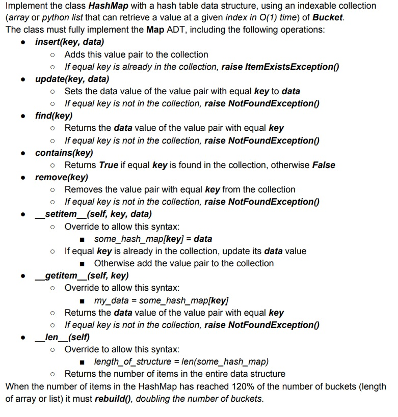  Please use python programming language for this. Implement the class HashMap