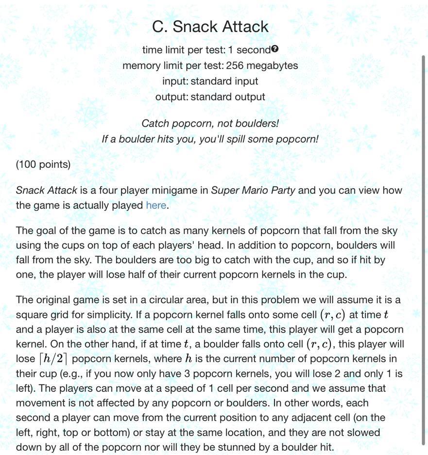  pytone please solve it by using dynamic programming C. Snack Attack