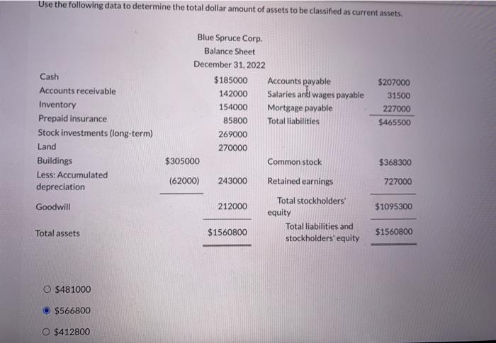  Use the following data to determine the total dollar amount of