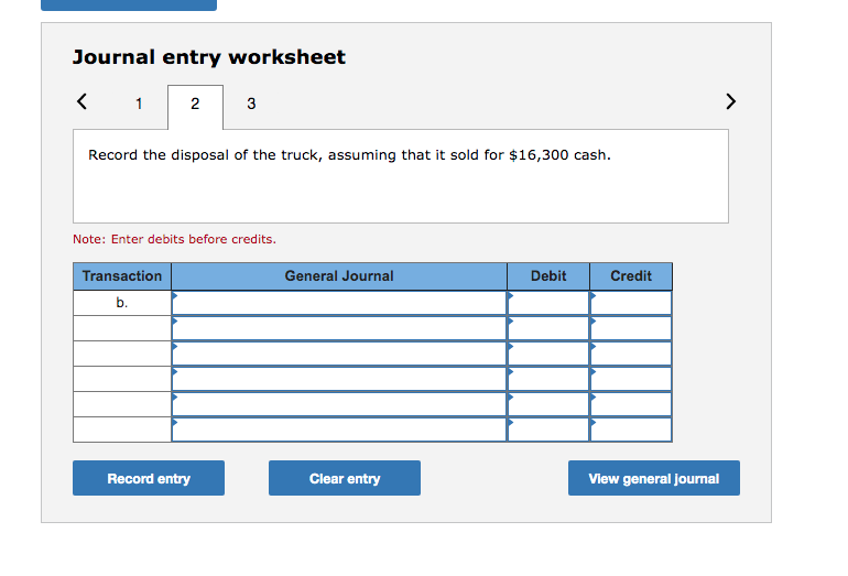 credits. Transaction General Journal Debit Credit a. Record entry Clear entry View