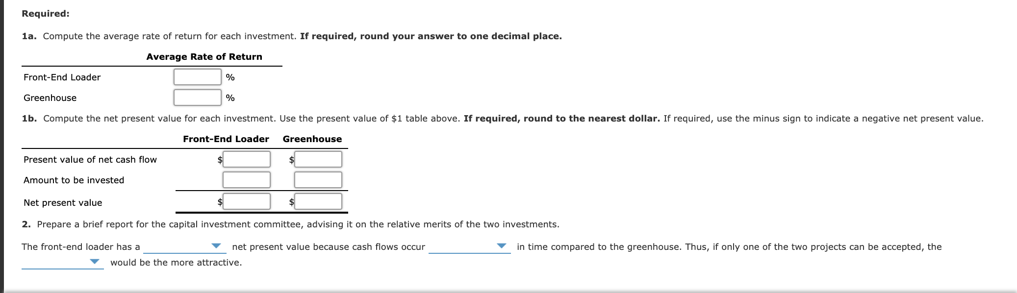 for a service company The capital investment committee of Arches Landscaping Company