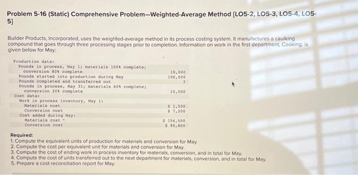  Problem 5-16 (Static) Comprehensive Problem-Weighted-Average Method [LO5-2, LO5-3, LO5-4, LO55] Builder