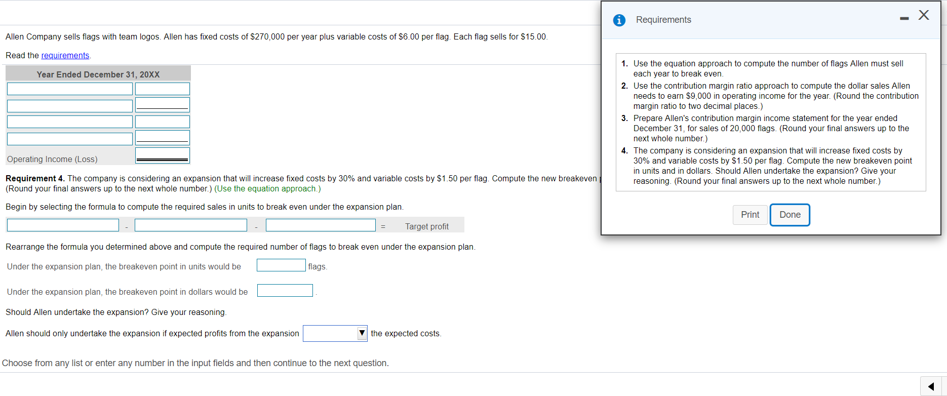 of 5 (0 complete) This Test: 50 pts poss Requirements Allen Company