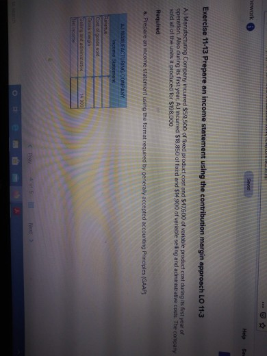  mework Help av Exercise 11-13 Prepare an income statement using the