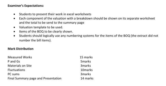 Expectations: - Students to present their work in excel worksheets - Each