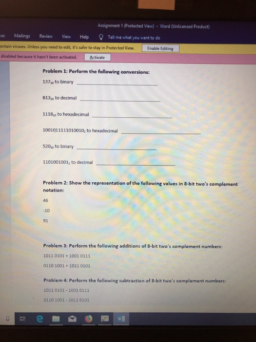  Please help Assignment 1 (Protected View) - Word (Unlicensed Product) es