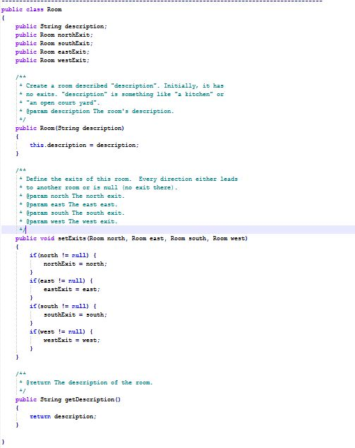 public class Game { private Parser parser; private Room currentRoom; /**