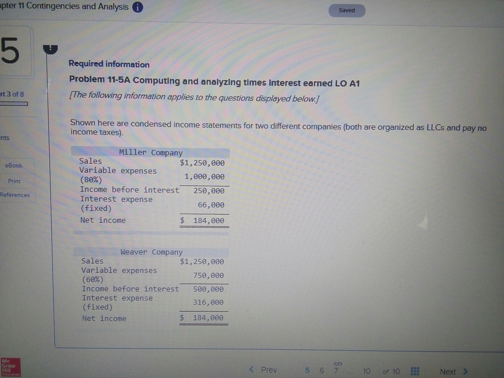 pter 11 Contingencies and Analysis Saved 5 Required information Problem 11-5A