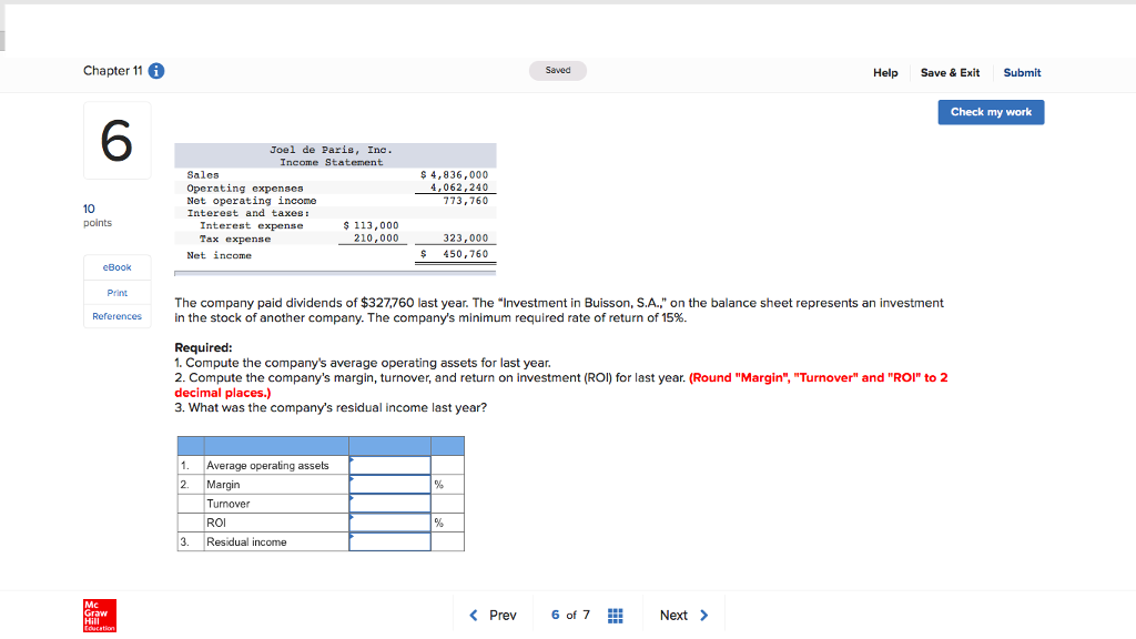  Chapter 11 6 Saved Help Save & Exit Submit Check my