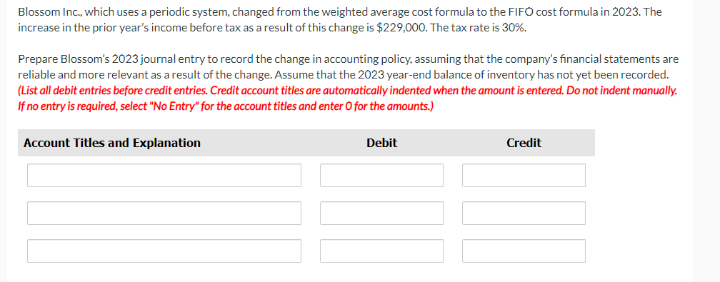  Blossom Inc., which uses a periodic system, changed from the weighted