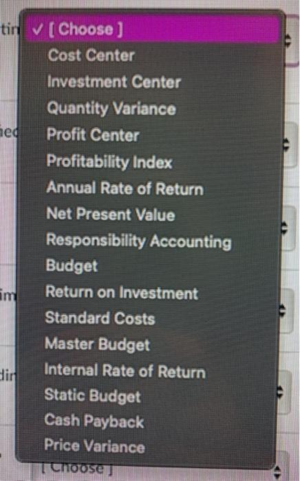 items below by selecting the appropriate answer from the drop-down list. A