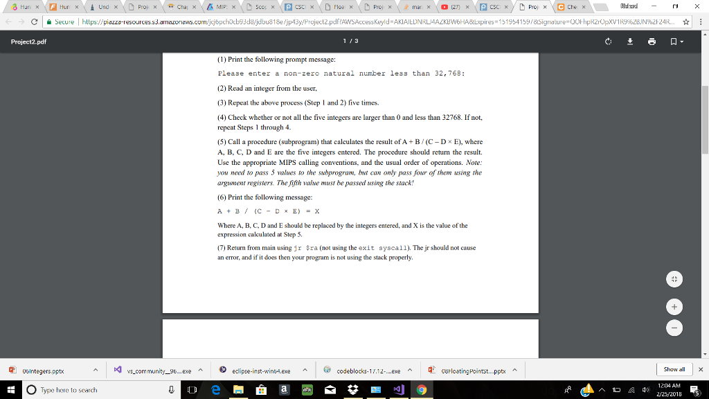  steps 1 to 7 the code must be in mips assembly