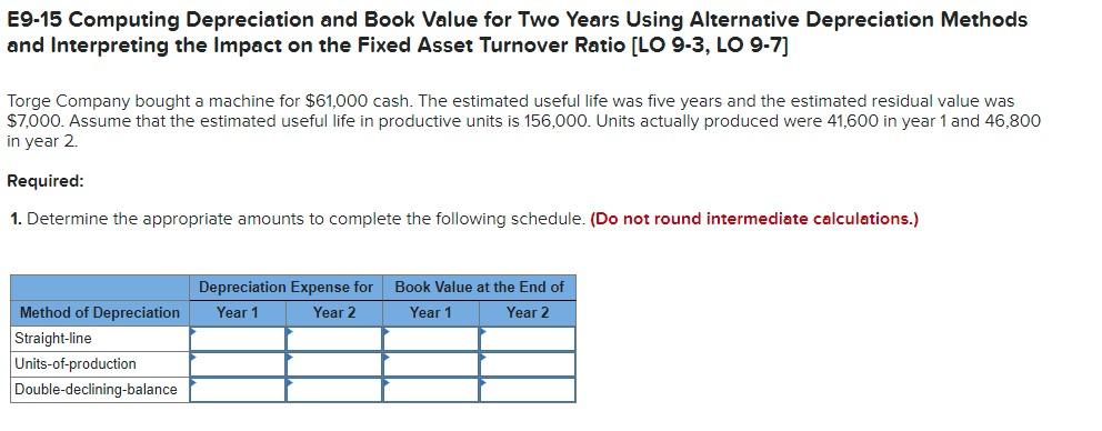 E9-15 Computing Depreciation and Book Value for Two Years Using Alternative
