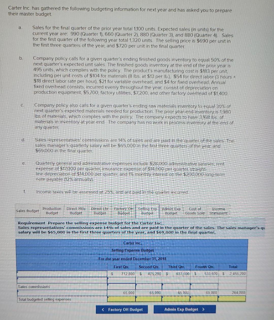 Please only answer the highlighted tabs. Thank you! Carter Inc. has gathered