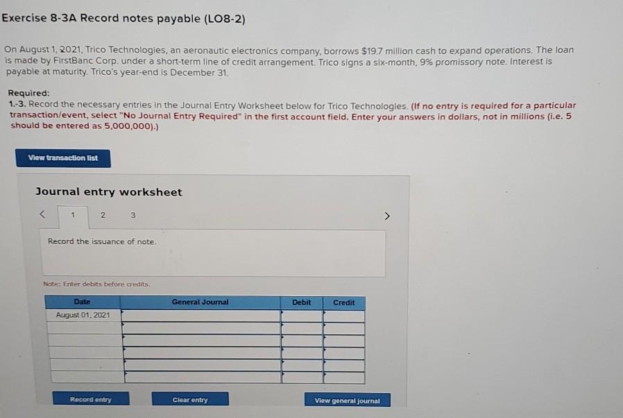  I need help with 1, and 3 Exercise 8-3A Record notes