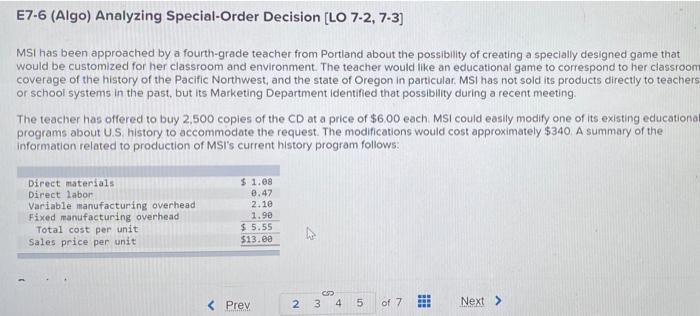 applies to the questions displayed below.) Morning Sky, Inc. (MSI), manufactures and