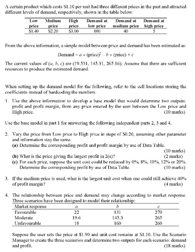  A certain product which costs $1.10 per unit had three different