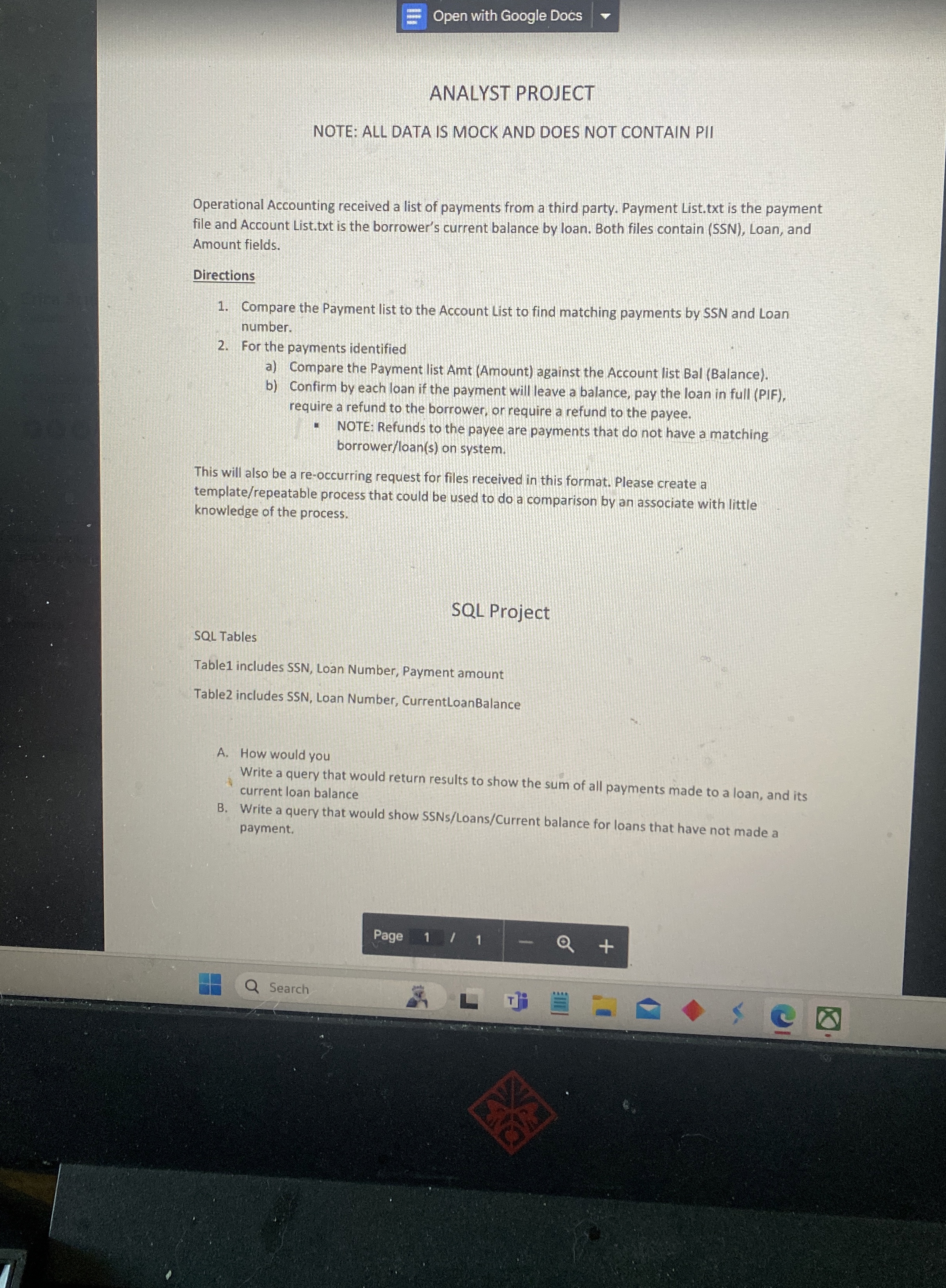  Open with Google Docs ANALYST PROJECT NOTE: ALL DATA IS MOCK