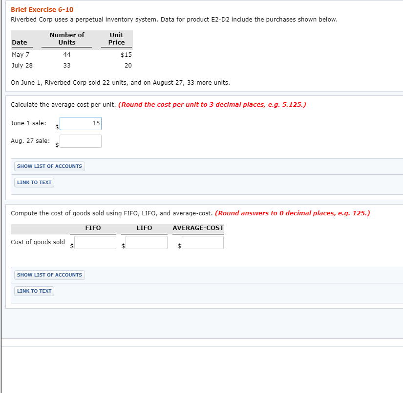  Brief Exercise 6-10 Riverbed Corp uses a perpetual inventory system. Data