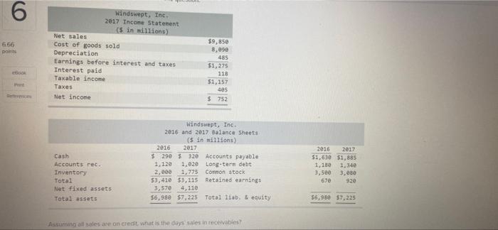  6 666 points Windowept, Inc 2017 Income Statement (5 in millions)