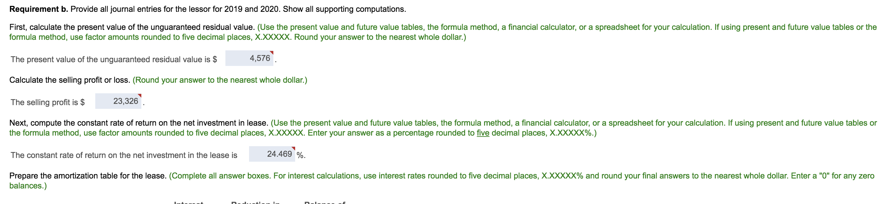 Please help calculate to get those answers! The lease term is 3