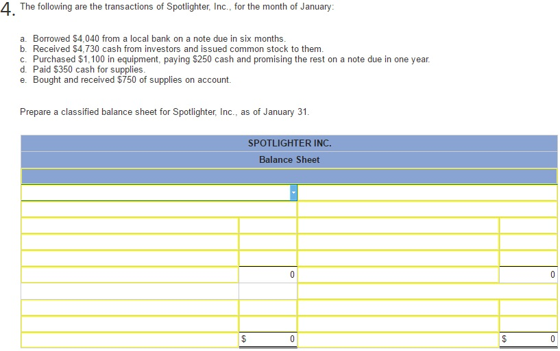 4. (a, b, c, d, e) The following are the transactions of