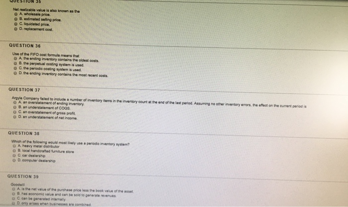  please try UUESTIUN 35 Net realitzable value is also known as