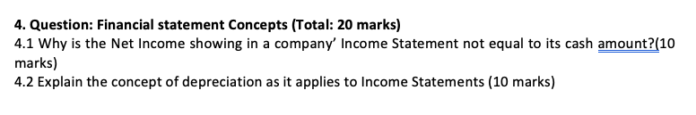 4. Question: Financial statement Concepts (Total: 20 marks) 4.1 Why is