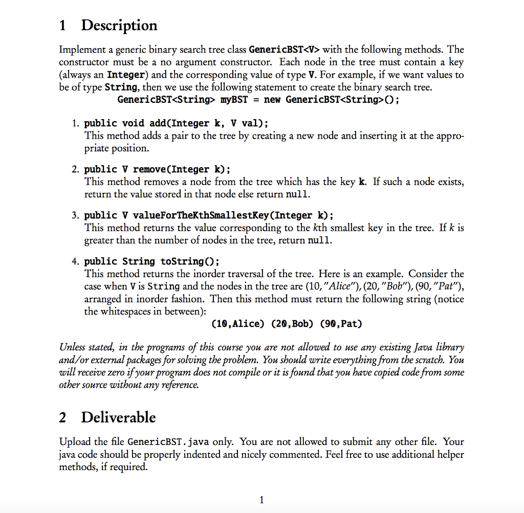  public class GenericBST { private Node root; private static class Node