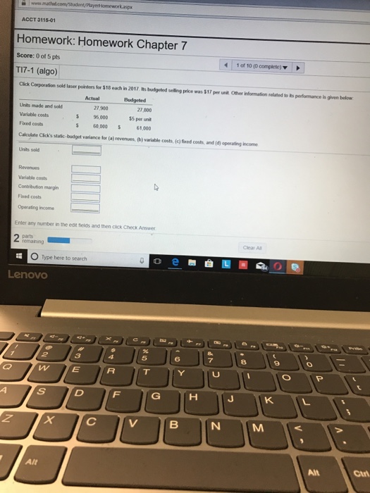  ACCT 3115-01 Homework: Homework Chapter 7 Score: 0 ol 5 pts