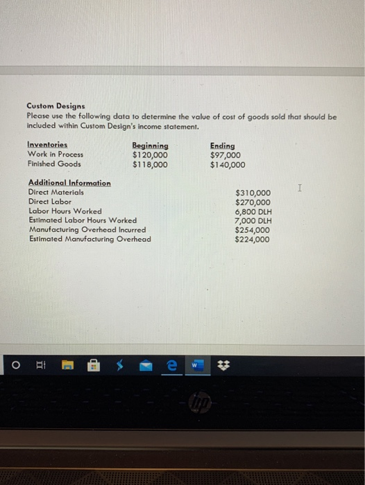 The correct answer is $835,000, how do I get that? Custom Designs