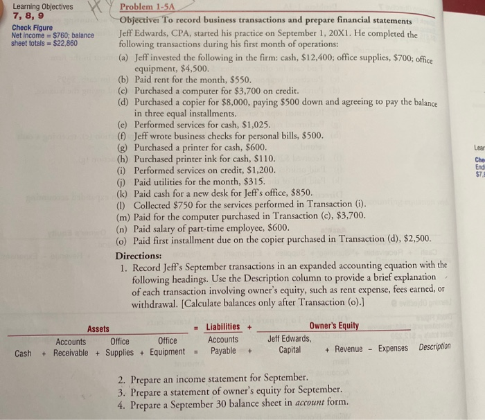  Learning Objectives 7, 8, 9 Check Figure Net income = $760;