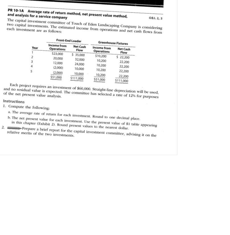  Average rate of return method, net present value method, and analysis