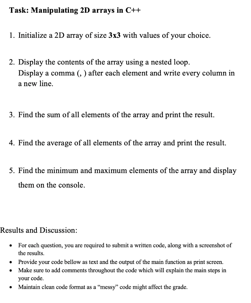 Please add comments in the code describing each step Task: Manipulating 2D