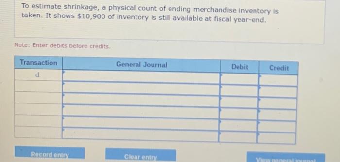 an administrative expense, is $1,400 for the fiscal year. Note: Enter debits