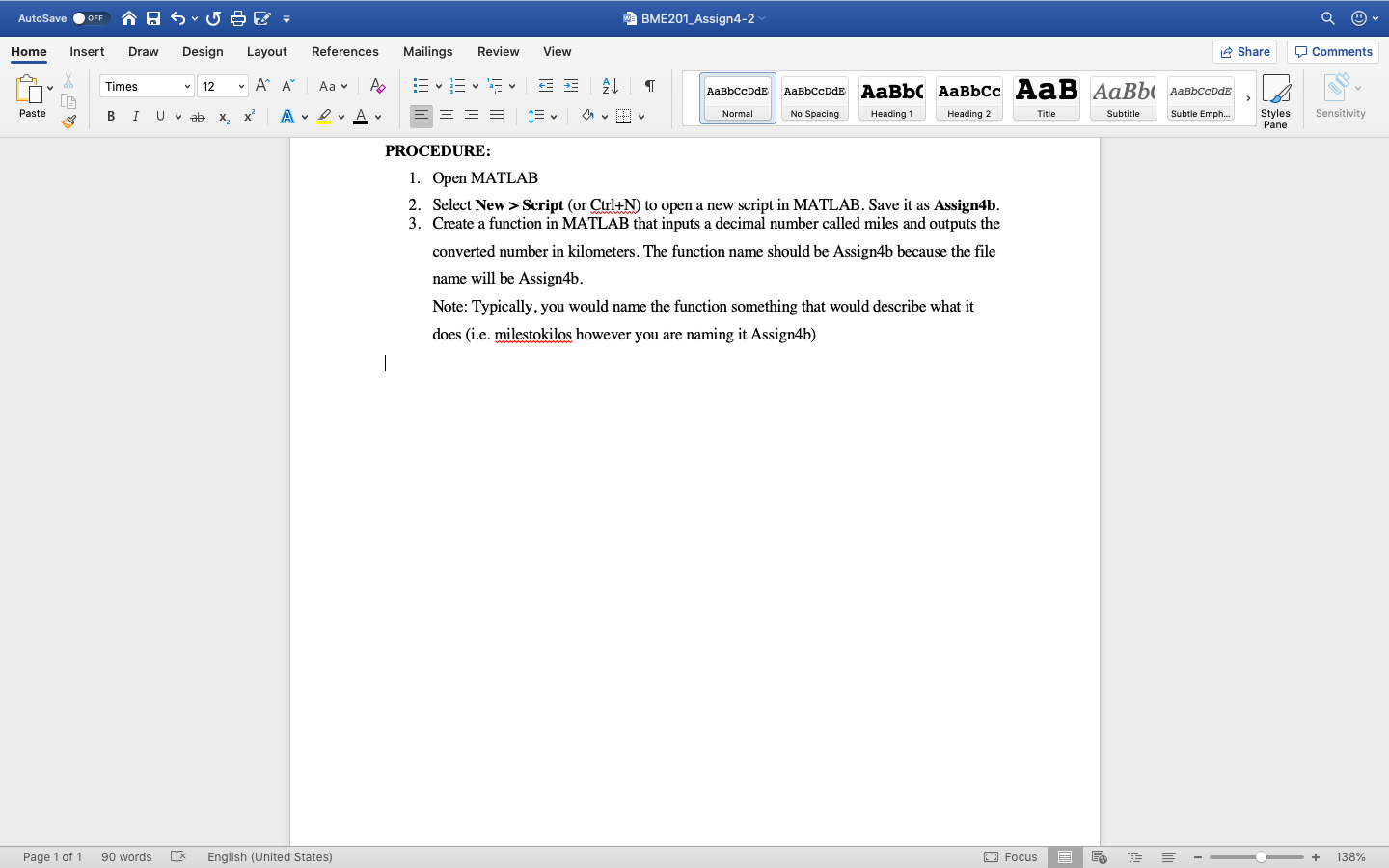  Help Please!! AutoSave OFF MAS S E BME201_Assign4-2 Home Share Insert