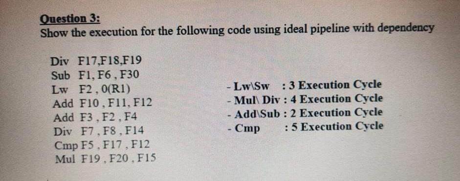  Question 3: Show the execution for the following code using ideal