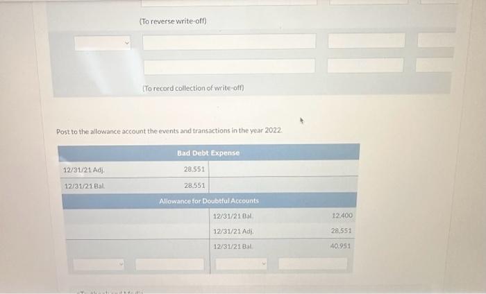 bad debts at December 31, 2021. (Credit account titles ore cutomatically indented