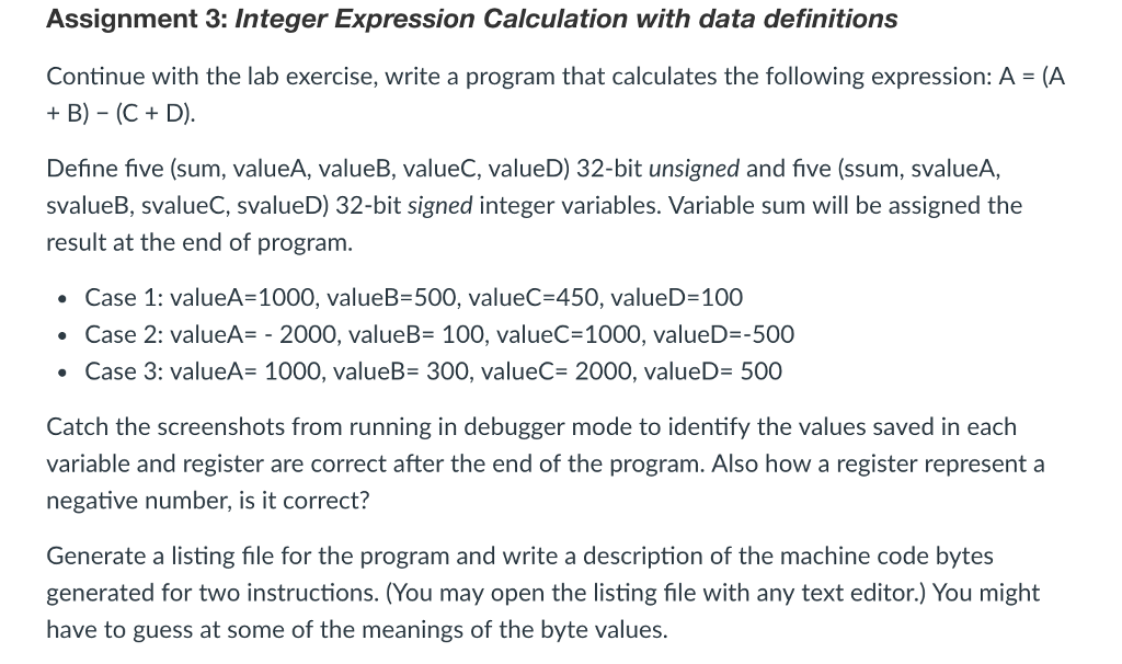 Assembly Language x86 Processors Assignment 3: Integer Expression Calculation with data definitions