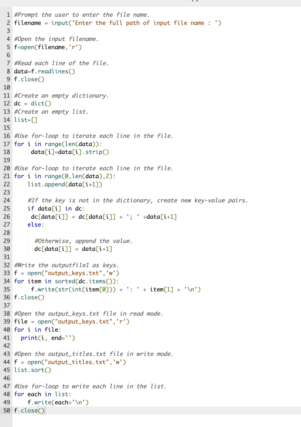 the name of an input file and then reads the input file