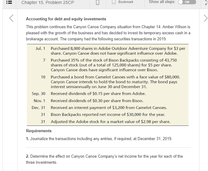  Bookmark Show all steps: ON Chapter 15, Problem 25CP J Accounting