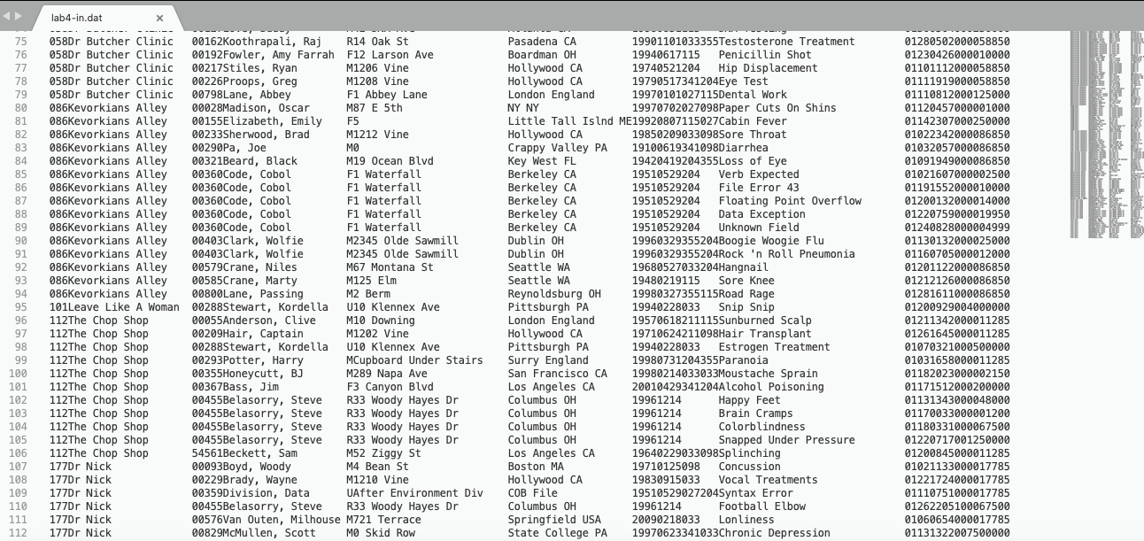 will be named lab4.cob and the input file will be named lab4-in.dat