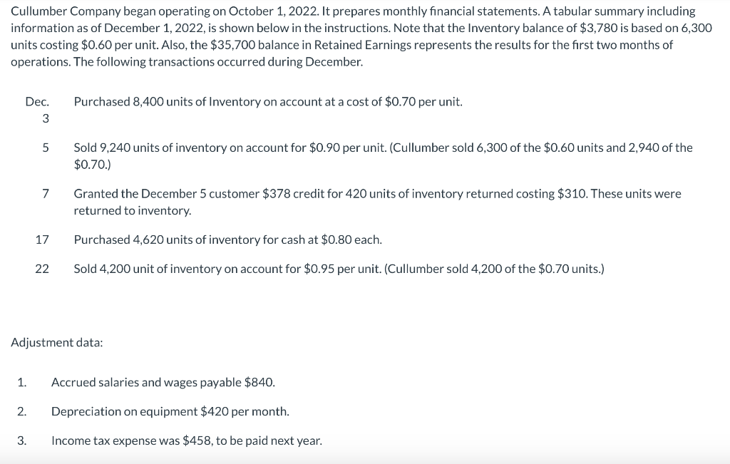 1. Record the December transactions. Include explanations for amounts in the revenue