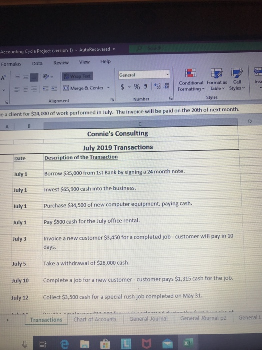  Accounting Cycle Project (version 1) - AutoRecovered. Formulas Data Review View
